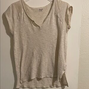 Madewell Cream and Gray Striped Short Sleeve Tee